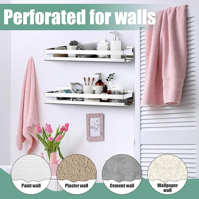 Lallisa 2 Pieces Stainless Steel Shelf Bathroom Shower Floating Shelves Wall - Image 5