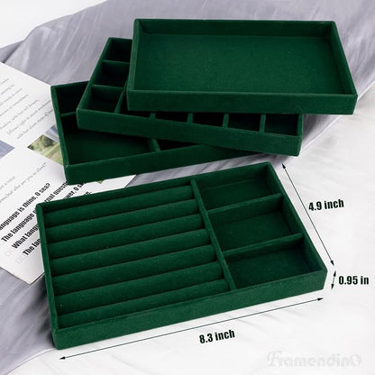 Framendino, 4 Pack Green Velvet Jewelry Trays Stackable Organizer Drawer - Image 2