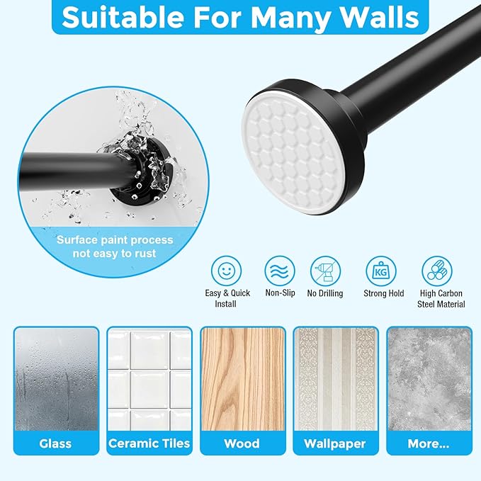MEXAU Black Shower Curtain Rod 40-183 Inch Adjustable 1.26 Inch Diameter - Image 5
