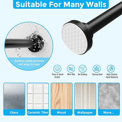 MEXAU Black Shower Curtain Rod 40-148 Inch Adjustable 1.26 Inch Diameter - Image 5