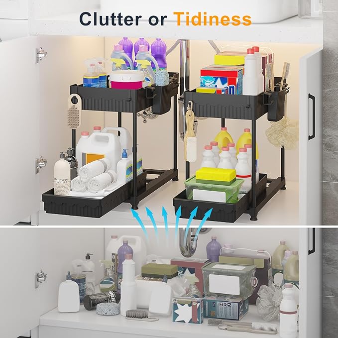 Sevenblue 2 Packs Under Sink Organizer, Height Adjustable 2 Tier Under Kitchen - Image 2