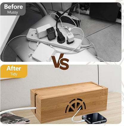 Bamboo Cable Management Box, Extra Large Cord Organizer Box, Power Strips Hider - Image 7