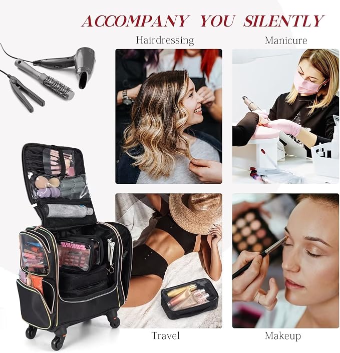Stagiant Rolling Makeup Train Case, Professional Makeup Case, Travel Cosmetic - Image 8