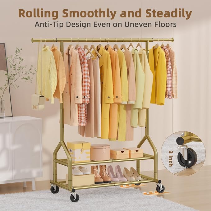 EAGMAK Heavy Duty Clothes Rack Load 556 LBS, Rolling Clothing Rack - Image 6