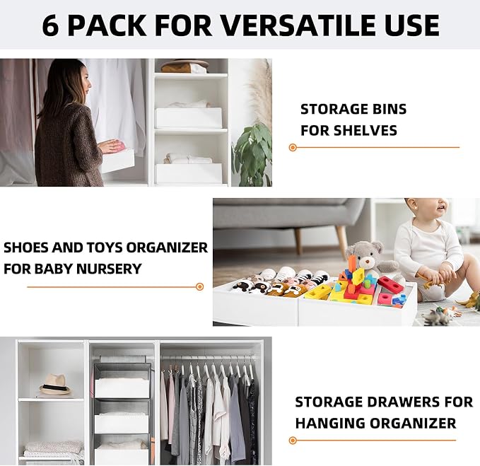 Criusia Drawer Organizer Clothes 6 Pack White- Dresser Organizer Bins - Image 5