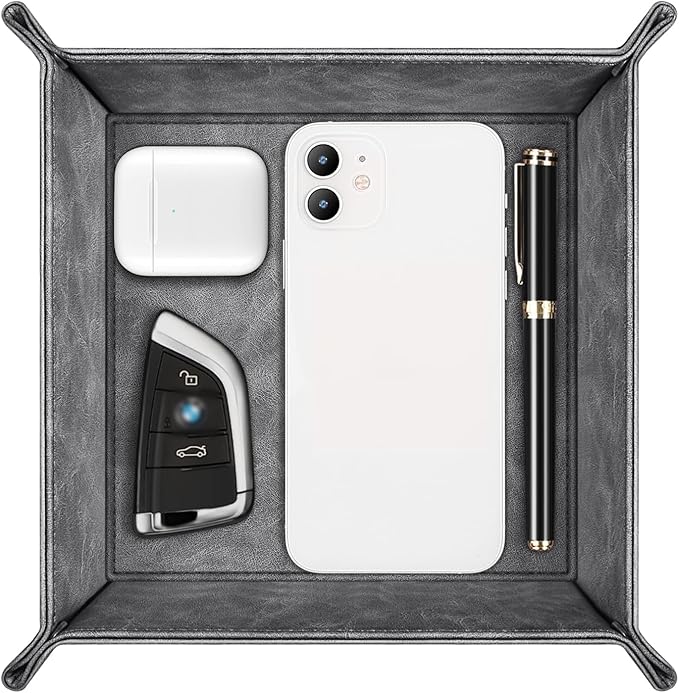 SITHON Valet Tray Desktop Storage Organizer – Premium PU Leather Catchall by SITHON