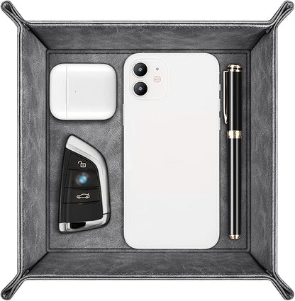 SITHON Valet Tray Desktop Storage Organizer – Premium PU Leather Catchall by SITHON