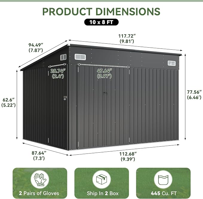 Aoxun 9.4'x7.3' Triple Door Shed Outdoor Storage Shed - Image 2