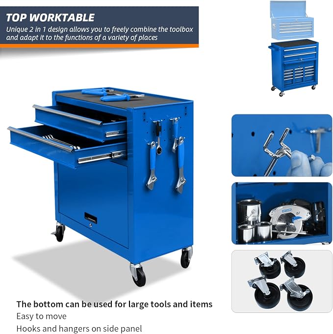 8-Drawer High Capacity Rolling Tool Chest, Removable Cabinet Storage Tool Box - Image 5