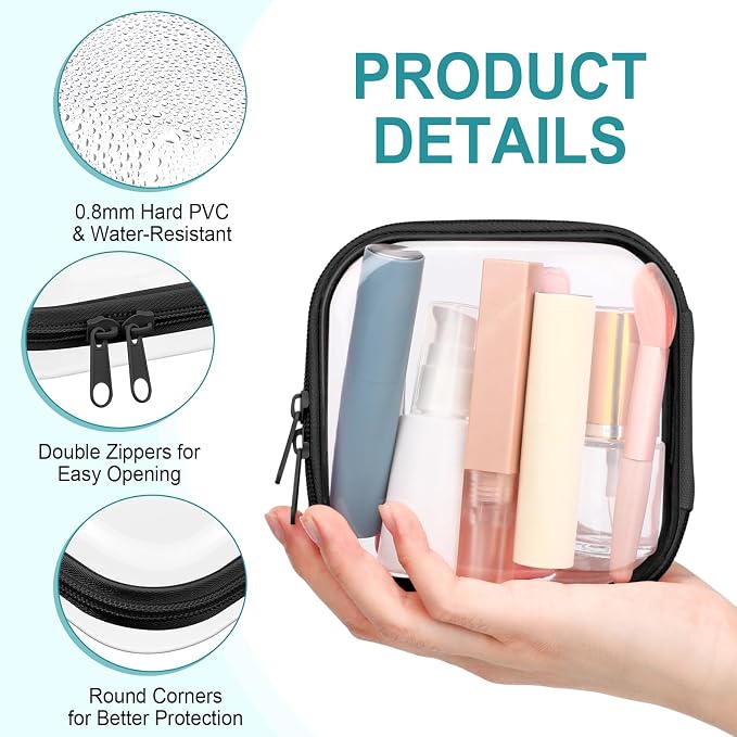 Sanwuta 6 Pcs Clear Hard Zipper Case Hard Plastic Zipper Pouches Transparent - Image 3