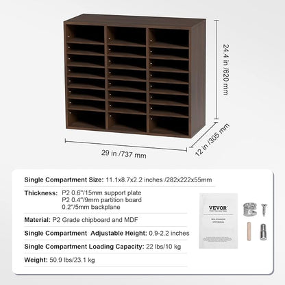 VEVOR 24-Compartment Office Mailbox, Adjustable Shelves, Wood Literature Sorter - Image 7
