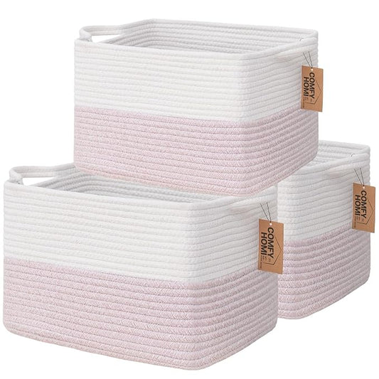 COMFY-HOMI 3PACK Cotton Rope Square baske by COMFY-HOMI