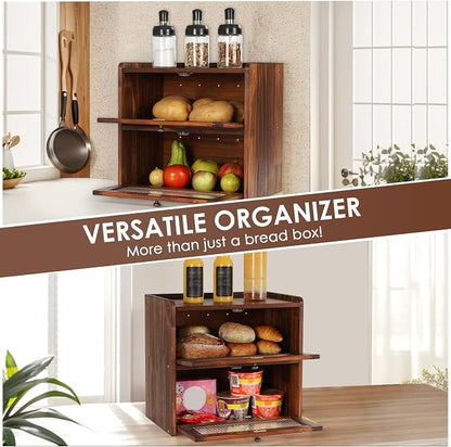 Sunhoo Bread Box for Kitchen Countertop Wooden Bread Storage Container Bin 2 - Image 6