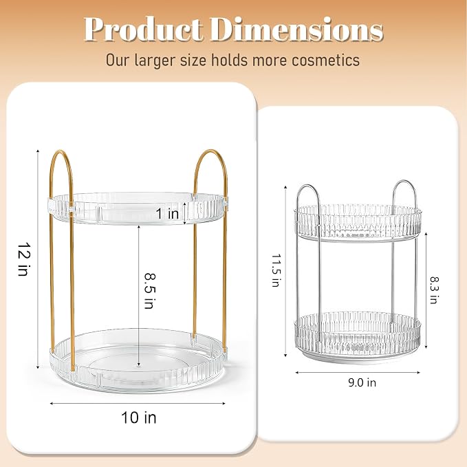360° Rotating Makeup Organizer 2 Tier Large Capacity Perfume Skincare Tray - Image 4