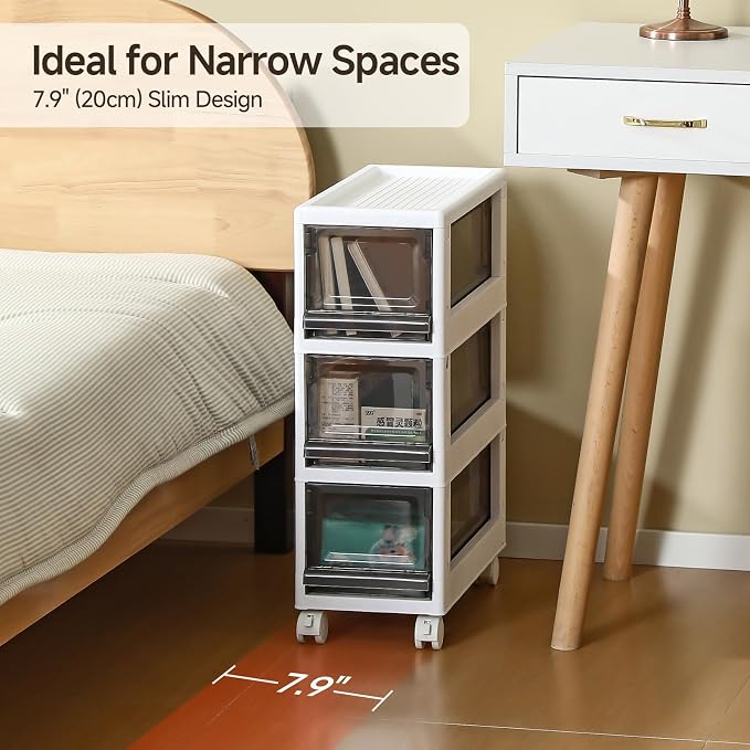 Plastic 3 Drawer Storage Organizer, Narrow Plastic Storage Drawers - Image 3