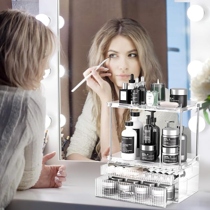 2-Tier 2-Drawer Bathroom Countertop Organizer : Large Multi-Purpose Makeup - Image 6