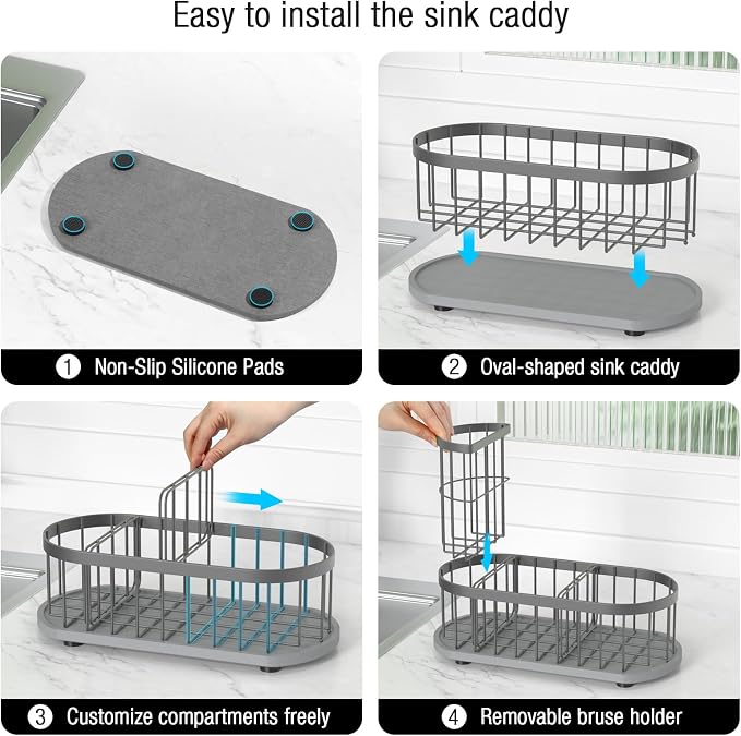 Kitchen Sink Organizer with Sponge Holder & Brush Holder - Image 4
