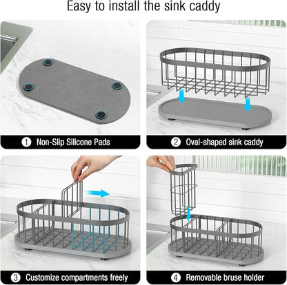 Kitchen Sink Organizer with Sponge Holder & Brush Holder - Image 4