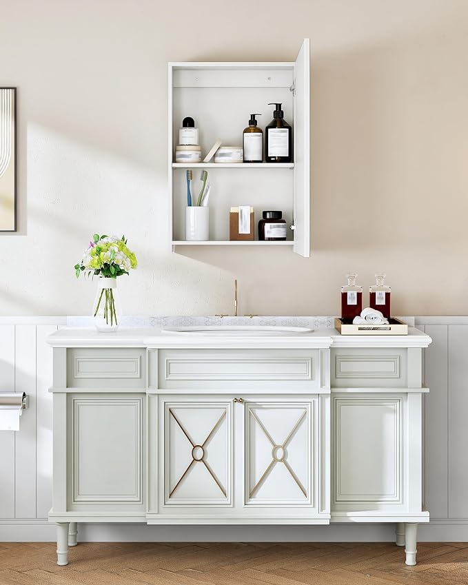 Bathroom Medicine Mirror Cabinet, 13.8'' x 19.7'', Wall-Mounted Bathroom Vanity - Image 5