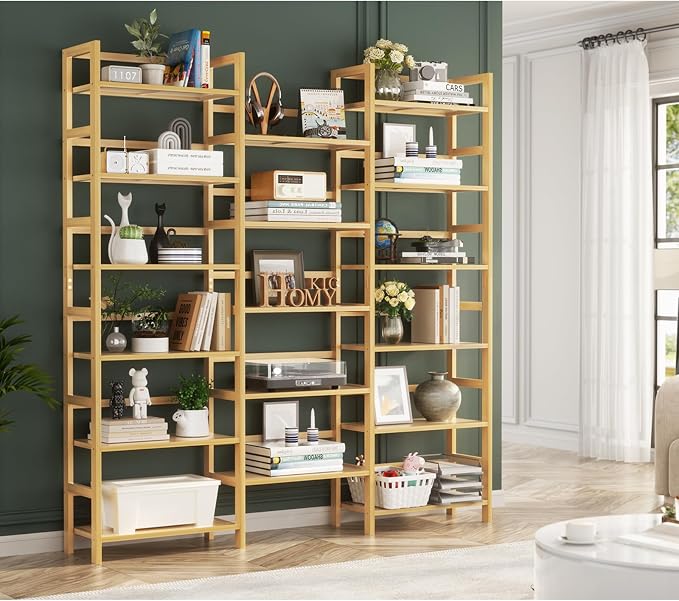 Homykic Bamboo Triple Wide Bookshelves and Bookcases, 6-Tier Shallow Open - Image 3