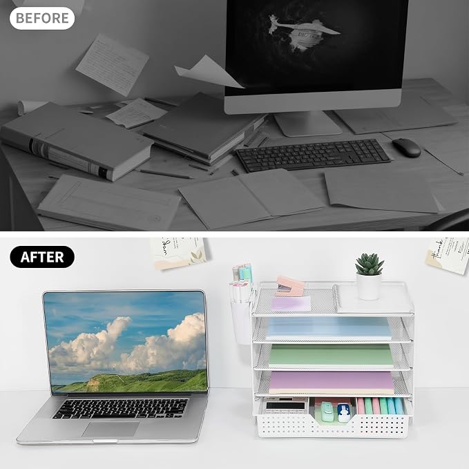 LEKETREE Desk Organizer and Accessories, 5-Tier Paper Letter Tray Organizer - Image 6