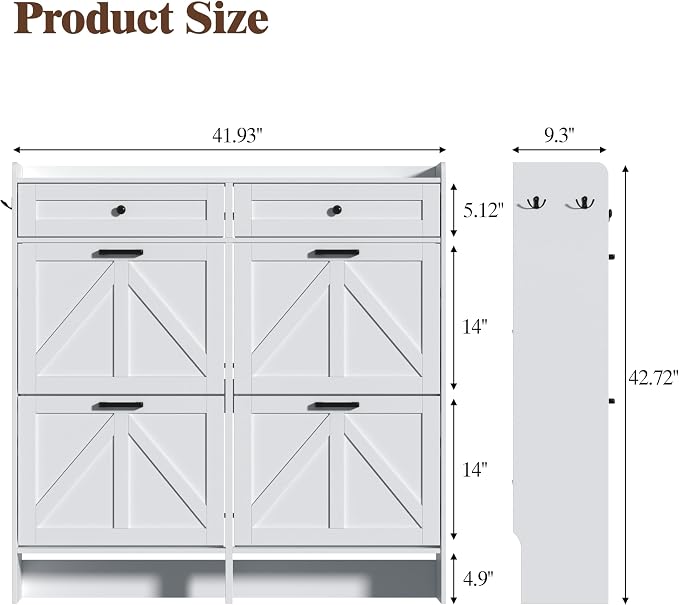 Thacuok Shoe Cabinet with 4 Flip Drawers & 2 Storage Drawers, Rustic Farmhouse - Image 2