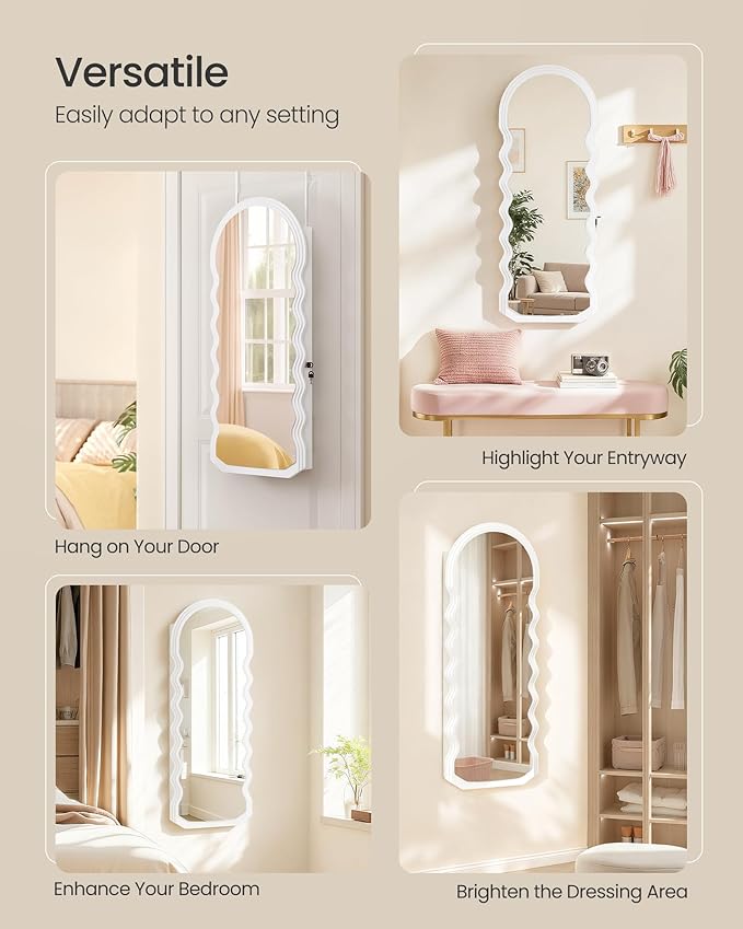 SONGMICS Mirror Jewelry Cabinet Wall Mounted Over the Door, Hanging LED Jewelry - Image 6