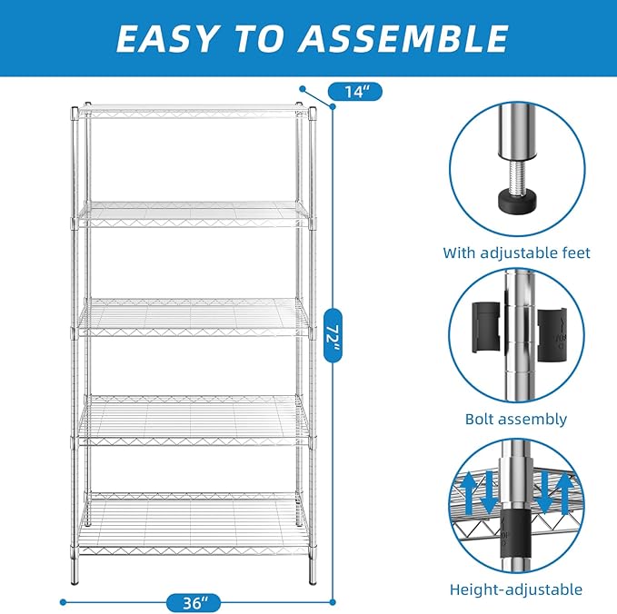 Guan River 5-Shelf Adjustable Metal Wire Shelving, Sturdy and Durable, Storage - Image 3
