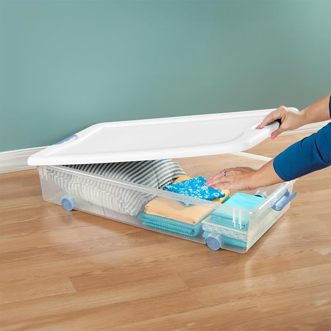 Sterilite 4-Pack 56 Quart Wheeled Latching Box, Underbed Clear Plastic Storage - Image 6