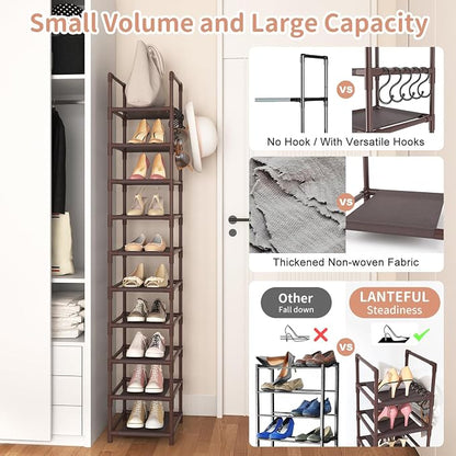 LANTEFUL Tall Shoe Rack 10-Tier Narrow Shoe Shelf Storage - Image 6