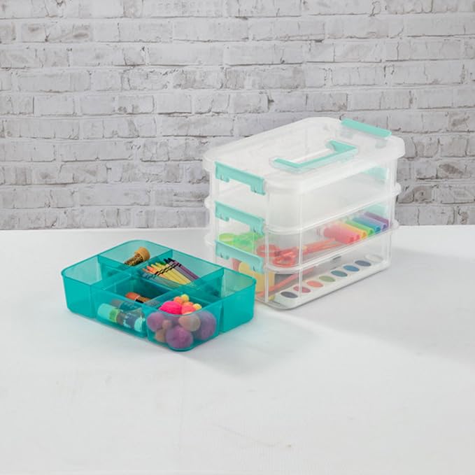 Sterilite 12 Pack Plastic Storage Box Container, 3 Layer, Stack and Carry - Image 7