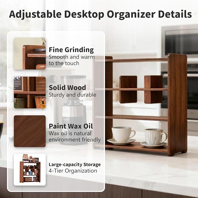 Coffee Cup Holder for Countertop Walnut Wood Coffee Mugs Holder for Kitchen Mug - Image 3