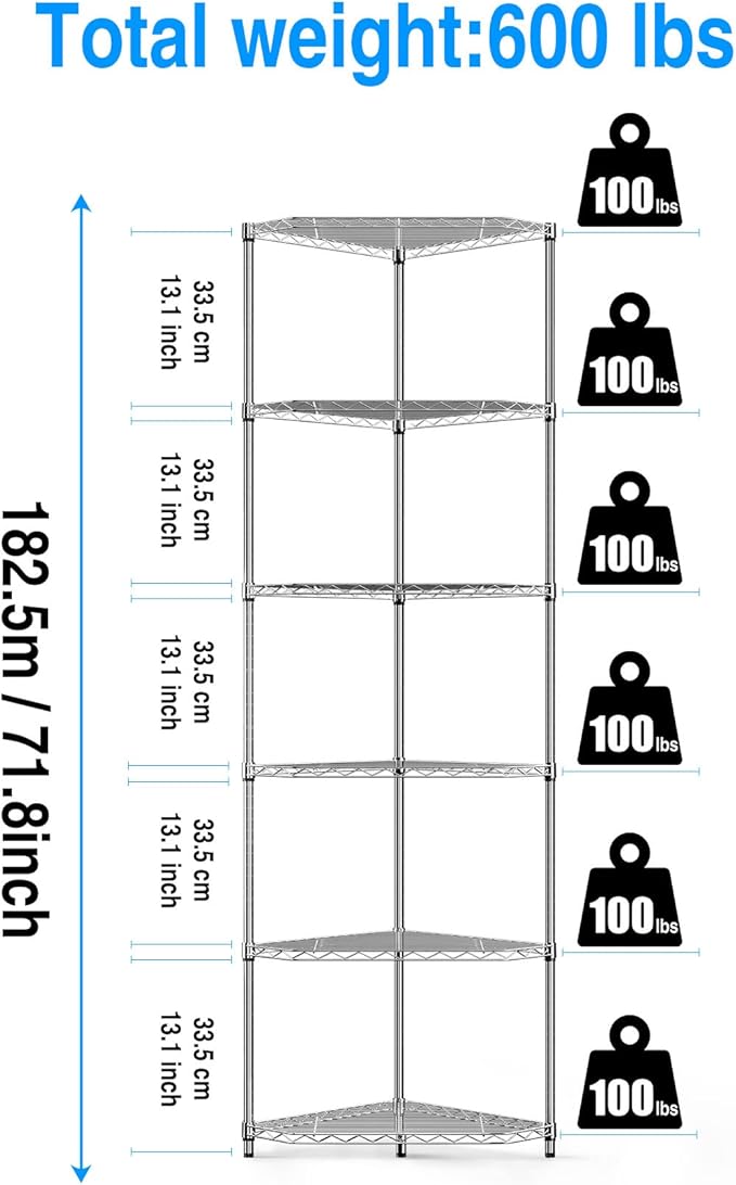 6-Tier NSF Metal Corner Shelf Wire Shelving Unit - Image 3