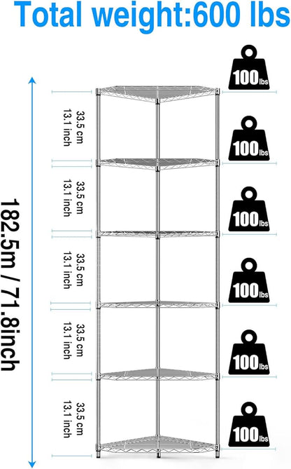 6-Tier NSF Metal Corner Shelf Wire Shelving Unit - Image 3