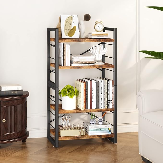 Homeiju Bookshelf, Dorm Desk Hutch, Desk Shelf Organizer, 4 Tier Stackable - Image 6