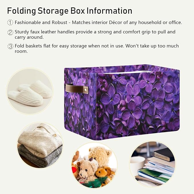 Spring Lilac Purple Floral Large Storage Basket, Foldable Storage Basket - Image 5