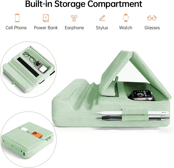 Tablet Pillow Stand with Storage, Foldable iPad Holder - Image 4