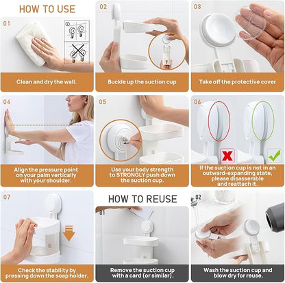 LEVERLOC Soap Dish Holder for Shower Double Layer Suction Cup Wall Mounted - Image 6