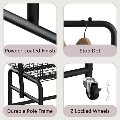 Rolling Laundry Cart with Wheels, Laundry Hamper Basket Organizer with Clothes - Image 6