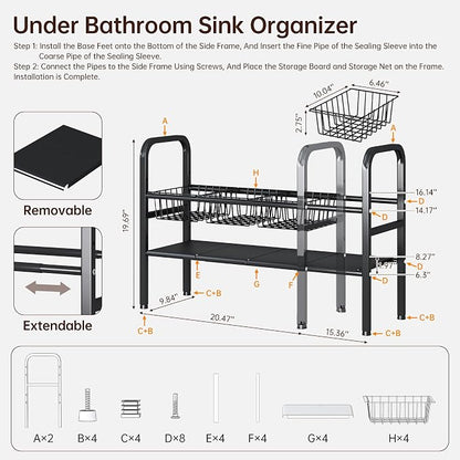 2 Tier Under Sink Organizer Expandable Length/Height Adjustable, Heavy Duty - Image 5
