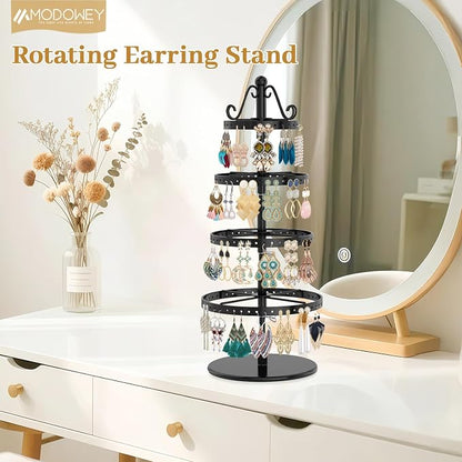 MODOWEY Rotating Earring Holder Organizer Stand, 4 Tier Adjustable Metal - Image 2