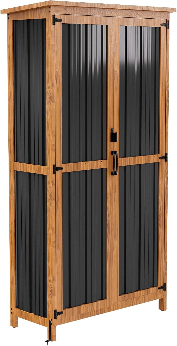 Devoko Metal & Wood Weatherproof Garden Storage Tall Shed - Image 7