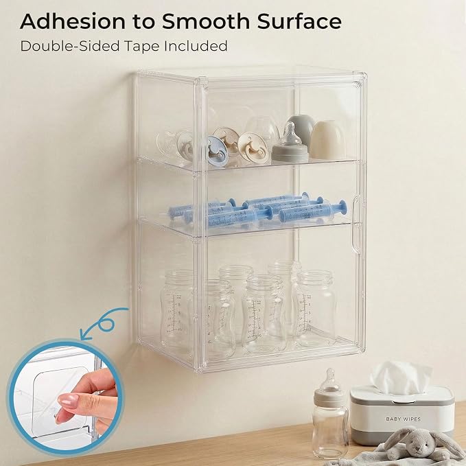 Baby Bottle Organizer – Large Adhesive Wall-Mount 3 Tier Adjustable Acrylic - Image 2