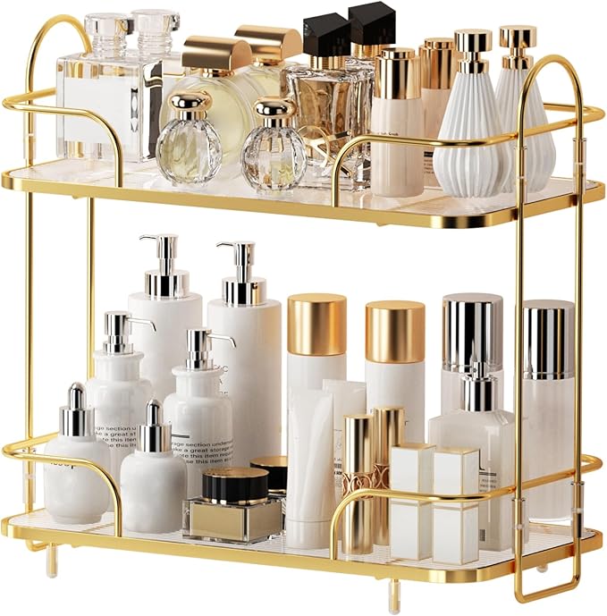 Seoneiro 2 Tier Corner Bathroom Counter Organizer, Cosmetic Skincare Organizer by Seoneiro