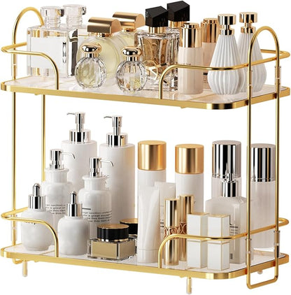 Seoneiro 2 Tier Corner Bathroom Counter Organizer, Cosmetic Skincare Organizer by Seoneiro