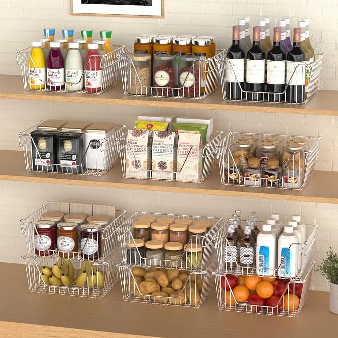 Slideep 14" Large Stackable Storage Baskets, Cabinet Organizer Sturdy Metal - Image 4