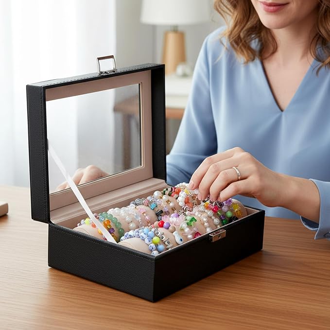 Bracelet Display Stand with Transparent Lid Display Jewelry Storage Box Suitable - Image 6
