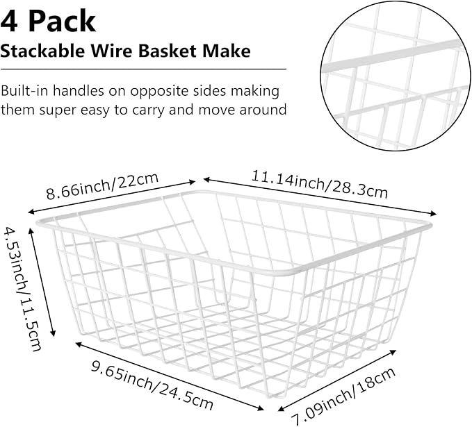 4 Pack Deep Freezer Organizer Bins Stackable Wire Basket - Image 2