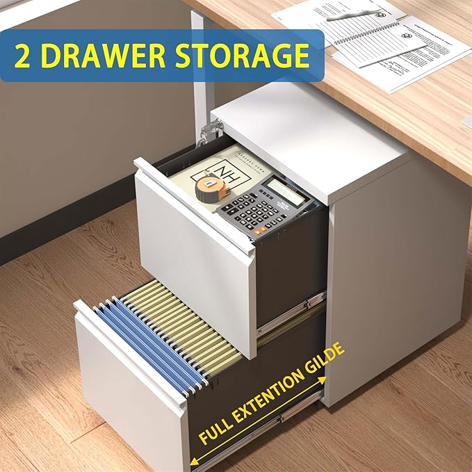 Guizeeopo 2 Drawer Locking File Cabinet, Fully Assembled Heavy-Duty Metal - Image 5