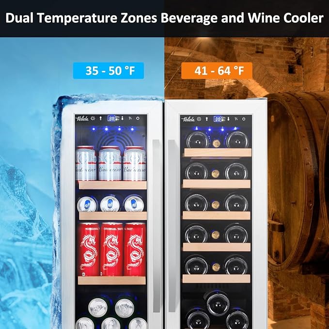 Wine and Beverage Refrigerator, 24 Inch Dual Zone Fridge - Image 2